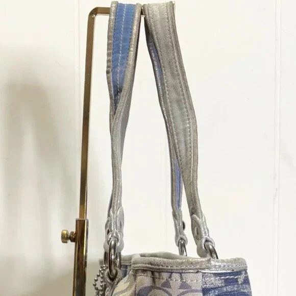 Coach Poppy Collection Blue Denim Patchwork with Silver Detail Tote Purse - Picture 7 of 16